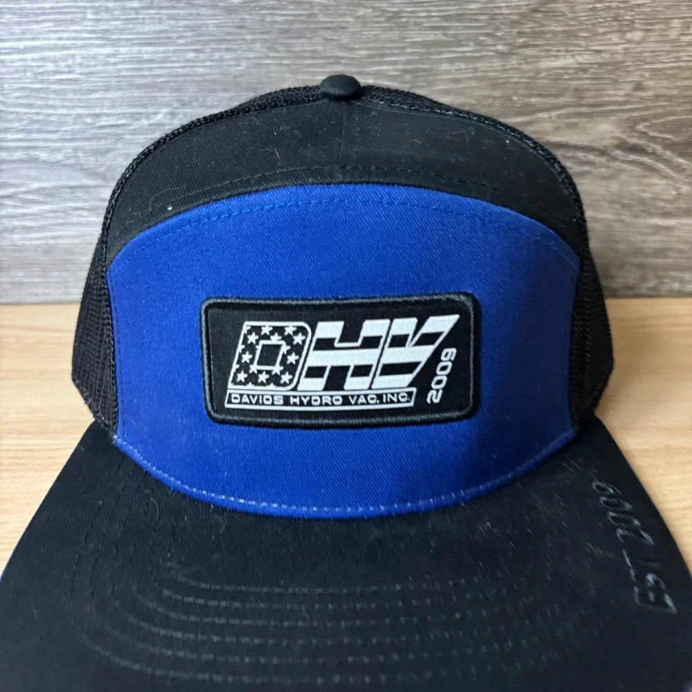 Davis Hydro Vac Hat Cap Snap Back Black Blue Panel Adjustable Mens